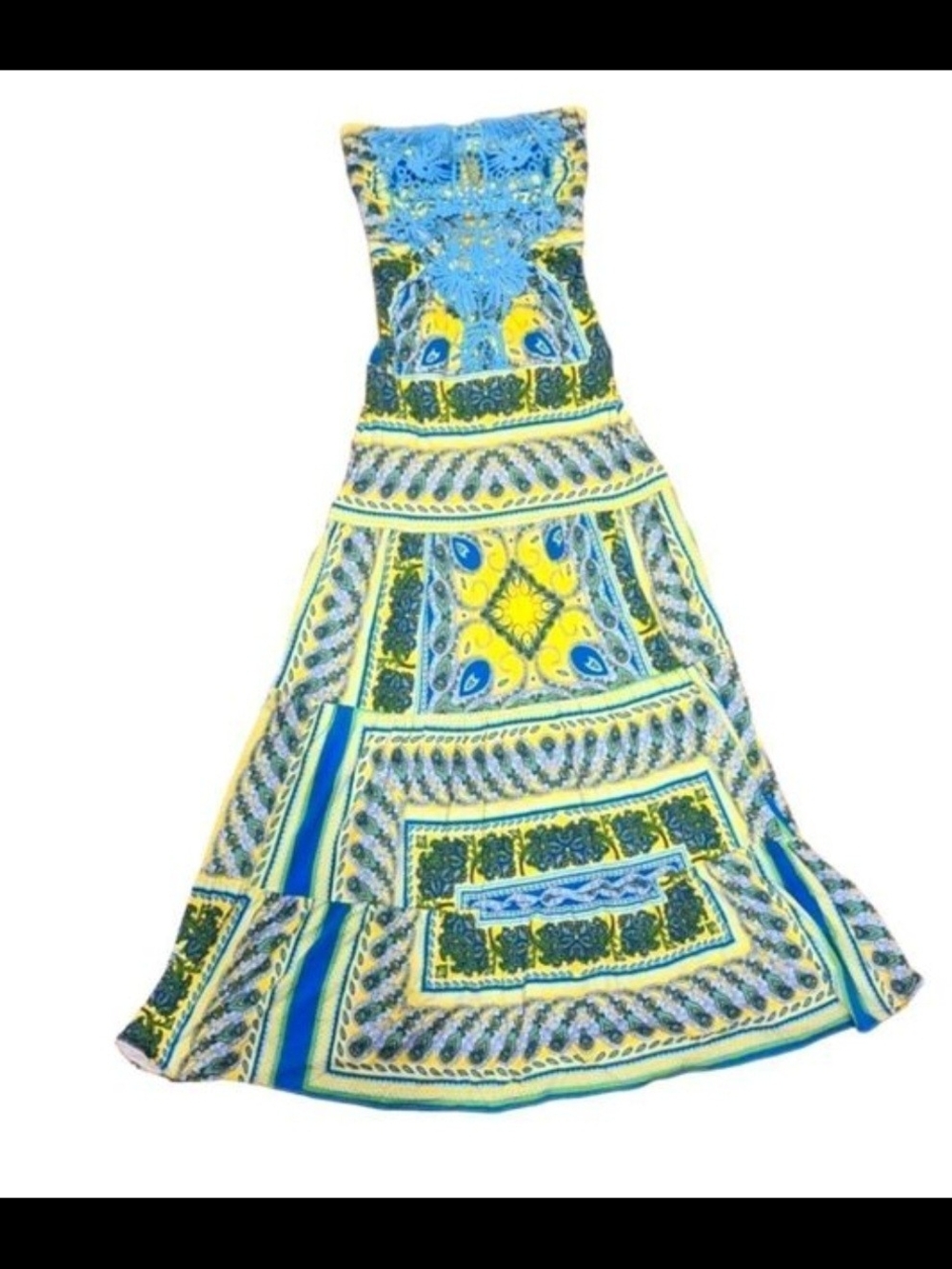SKY Yellow and Blue Patterned Halter Maxi Dress